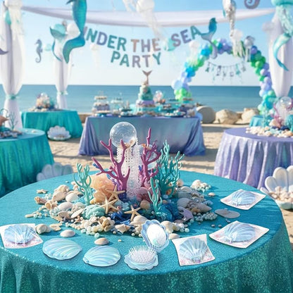 LemonRoad 24 Sets Mermaid Party Favors Shell Hair Brush with Mirror Card, Foldable Mini Travel Compact Hair Brush for Women Birthday, Bachelorette, Under The Sea, Beach Party Gifts(Blue)