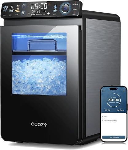 ecozy Smart Nugget Ice Maker Countertop, First Full-Color Smart Panel Ice