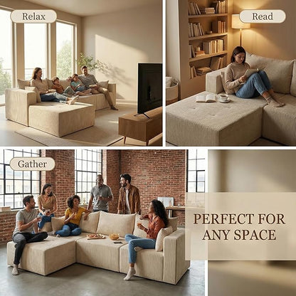Cloud Boneless Sectional Sofa, Modular Sofa with Deep Seat, Modern Upholstered Couch with Chaise Lounge, Fluffy Comfy L-Shape Sectional Couch for Living Room, Black