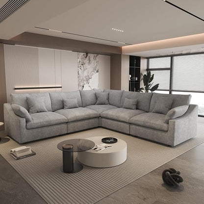Modular Sectional Sofa,119inch V Shaped Down Filled Cloud Couch,5 Seater Convertible Sofa Living Room Set,Cover Washable and Replaceable Couches for Living Room,Gray