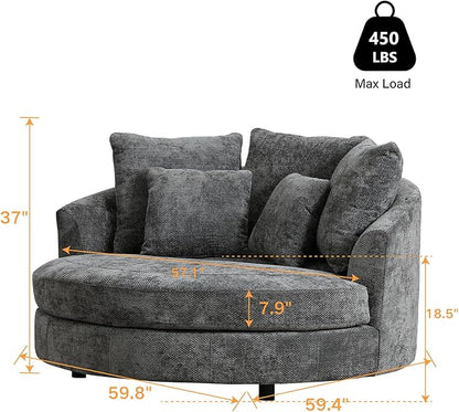Chifee & Vingol 59.8" W Oversized Accent Barrel Chair Large Round Chair with Wheels,Grey