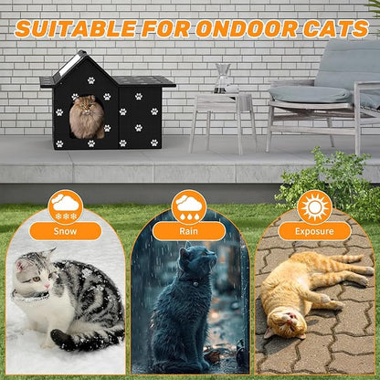 Outdoor Cat House Weatherproof, Large Feral Cat House for Winter, Collapsible Outdoor Cats Shelter in Winter with Door and Soft Mat, Easy to Assemble (Black)