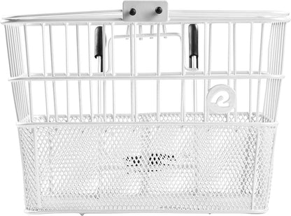 Retrospec Apollo Detachable Front Bike Basket Steel Half-Mesh with Integrated Detachable Hooks and Built-In Handle, Easy Assembly and Portability for Bicycles