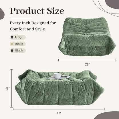 HABUTWAY Bean Bag Ottoman,Foot Rest,Fireside Chair Memory Foam Lazy Bean Bag Sofa for Living Room,Bedroom,Dorm,Office (Ottoman-Green)
