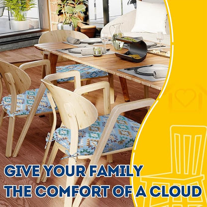 AAAAAcessories D-Shaped Chair Cushions, 2" Thick Dining Chair Pads with Ties and Removable, Machine-Washable Cover, 17" x 16", Set of 6, Geometric Blue