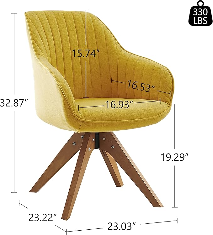 Art Leon Mid Century Modern Swivel Accent Chair with Solid Wood Legs, Desk Chair No Wheels, Armchair for Desk, Medium Yellow
