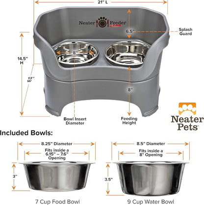 Neater Pet Brands Neater Feeder Deluxe Mess Proof Dog Bowls Elevated for Large Dogs Over 40 lbs, Made in USA, No Spill Raised Dog Food Bowl Stand Feeding Station, Food and Water Bowl Set, Gunmetal