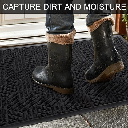 XADP Front Door Mat 36"x24" Indoors Outdoors Welcome Mats, Waterproof Non-Slip Rubber Backing Heavy Duty Doormat Outside Entrance, Low Profile Entryway Rugs Floor Mat for Patio, Pattern B Black