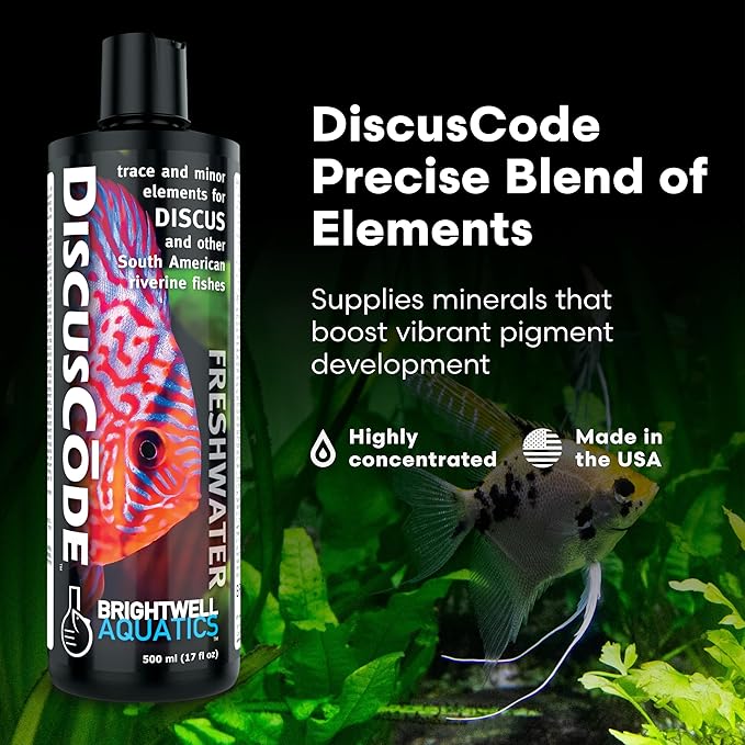 Brightwell Aquatics DiscusCōde Trace and Minor Element Supplement Supports Coloration Nerve Function Overall Health in Discus and Amazonian Freshwater Fish, 250 ml