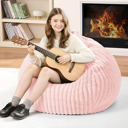Homguava 2FT Bean Bag Chair, 2' Small Bean Bags with Memory Foam Filled, Beanbag Chairs with Machine Washable Cover Dutch Corded Plush Cover for Classroom,Living Room,Bedroom-Soft Pink