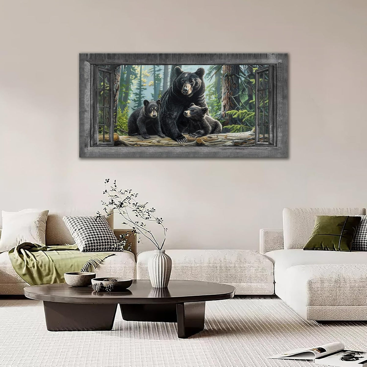 Large Wall Art Black Bear Canvas Cabin Living Room Pictures Prints Forest Oversize Wall Decor Animal Painting Artwork for Bedroom Dining Office Home 60"x30"