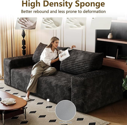 71" Boneless Loveseat Sofa - Cloud Couch with Memory Foam, Comfy Deep Seat - Corduroy Floor Sofa, No Assembly Required - Small Space Friendly for Living Room, Bedroom, Apartment, Black