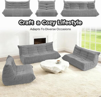 HABUTWAY Bean Bag Chairs Fireside Lazy Floor Sofa, Soft Teddy Fleece 2 Seater Sofa with High-Resilience Foam Filling，Beanbag for Living Room, Bedroom, Office (Light Gray Teddy)