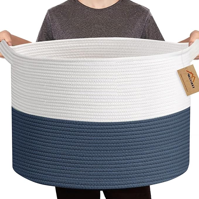 Extra Large Rope Basket, XXXL Woven Wicker Storage Basket, Kids Room Toy Storage Organizer and Storage, Dog Toy Stuffed Animal Basket Bins, Kids Room Playroom Organization(22" x 22" x 14")