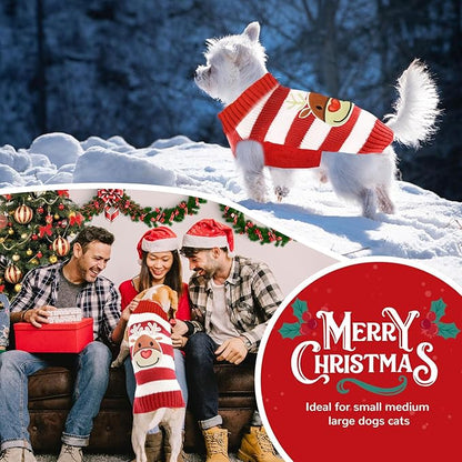 PETCARE Reindeer Christmas Dog Sweater Red Striped Cat Sweater Cartoon Elk Pet Vest Holiday Dog Clothes Puppy Sweaters for Small Medium Large Dogs Cats Fall Winter Outfits Xmas Dogs Costume,XX-Large