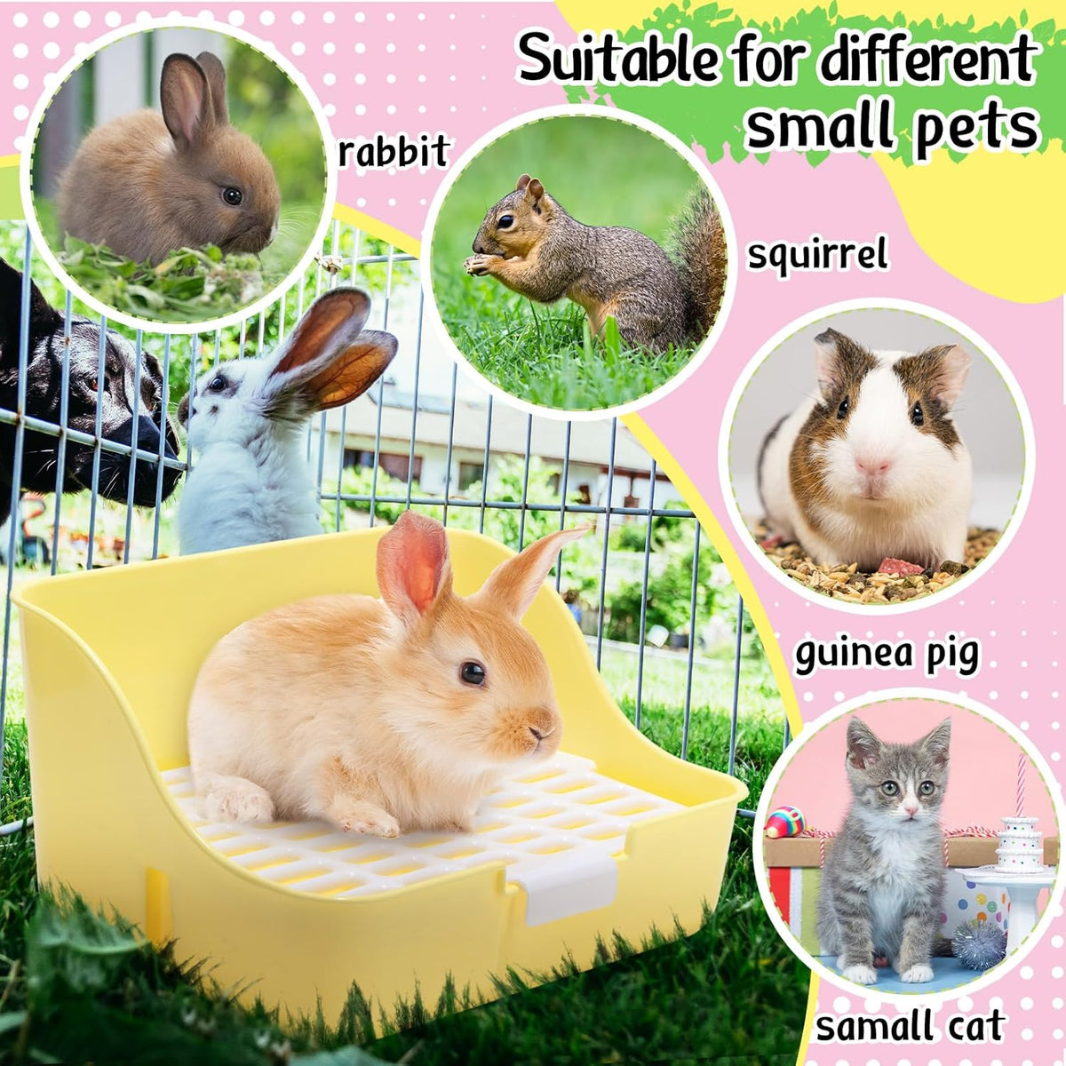 15 Pcs Rabbit Starter Kit Small Rabbit Litter Box Animal Grooming Kit Bunny Toys Bowl Blankets with Cleaning Set for Guinea Pig Accessories(Blue)