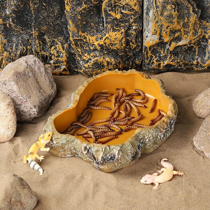 IBWell 8 Inch Reptile Food Dish Escape Proof Reptile Feeding Dish Resin Reptile Water Food Bowl for Bearded Dragon Chameleon Frog Snake Turtle Leopard Gecko