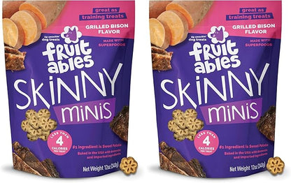 Fruitables Skinny Mini Dog Treats – Healthy Treats for Dogs – Low Calorie Training Treats – Free of Wheat, Corn and Soy – Grilled Bison – 12 Ounces (Pack of 2)