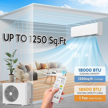 18000 BTU Mini Split Air Conditioner ＆ Heat Pump - 230V Wall Mount Ductless