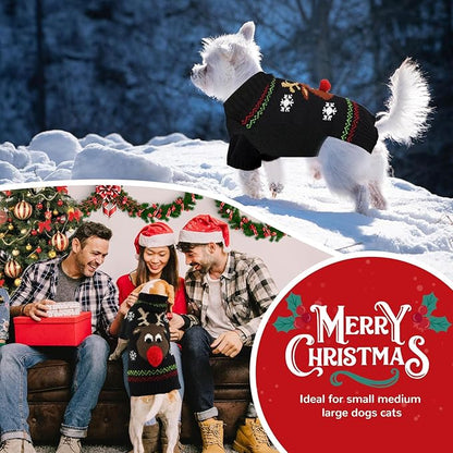 PETCARE Dog Christmas Sweater Black Ugly Funny Cute Cartoon Reindeer Cat Sweaters Jumper Holiday Dog Clothes Puppy Sweaters for Small Medium Large Dogs Fall Winter Outfits Xmas Dogs Costume,Small