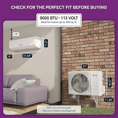 Energy-Saving 9000 BTU Mini Split 110V – 19 SEER, Pre-Charged, Quiet &
