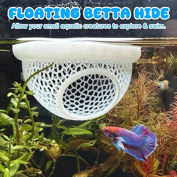 Floating Betta Hide & Shrimp Cave – All-in-One Aquarium Hammock, Feeder, and Safe Resting Spot for Stress-Free Fish Tanks