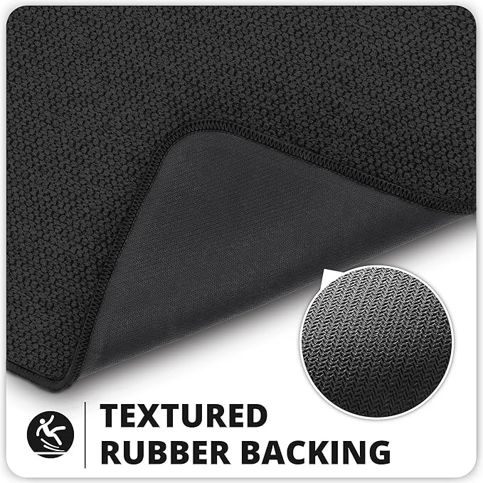 Bath Mat,Ultra Thin Bathroom Rugs,Rubber Bath Mats for Bathroom,No Slip Bath Rugs,Quick Dry,Machine Washable,Low Pile,Absorbent,Shower Outside,Sink,Home Decor Accessories.Black,1'8"x2'8"(20x32inch)