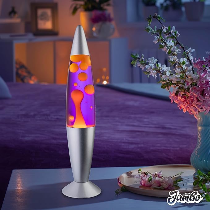 JAMBO 16" Beautiful Lamp- Purple with Yellow/Orange Wax, Relaxing Liquid Light, Night Light Nightlight, Home Decor Living Room Office Bedroom Lamp for Adults Teens Kids Magma Motion