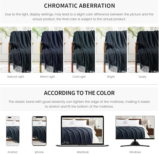 BOURINA Navy Throw Blanket 50x60 Inches Throw Textured Solid Soft Ripple Throws and Blankets for Sofa or Bed Knitted Decorative Blanket