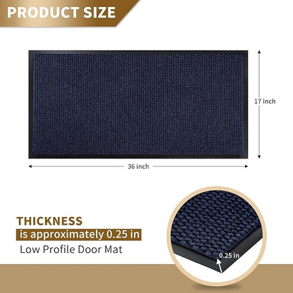 Yimobra Doormat Outdoor Indoor Entrance 36 x 17, All-Season All-Weather Front Door Mat, 100% Waterproof Welcome Matt for Floor Garage Outside Entry, Stain and Fade Resistant,Navy Blue