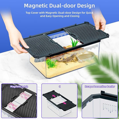 High-Transparency Reptile & Insect Enclosure Terrarium with Magnetic Door, Excellent Ventilation, Easy Cleaning, and Strong, Long-Lasting Build for Cricket,Frog,Gecko, Tarantula, Hermit Crab Black,7.5