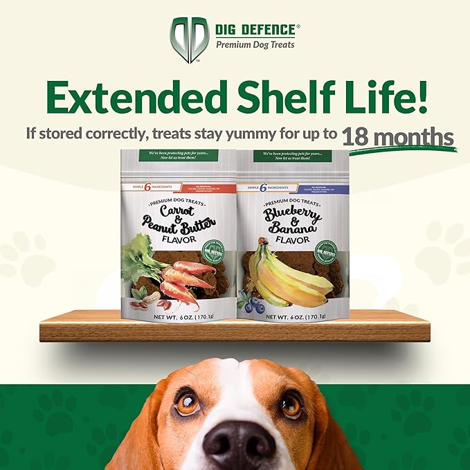 Dig Defence Premium Dog Treats - Carrot/Peanut Butter and Blueberry/Banana, Natural Ingredients, Baked Gourmet Snacks for Small & Big Dogs, Healthy Training Treat, 2 Pack