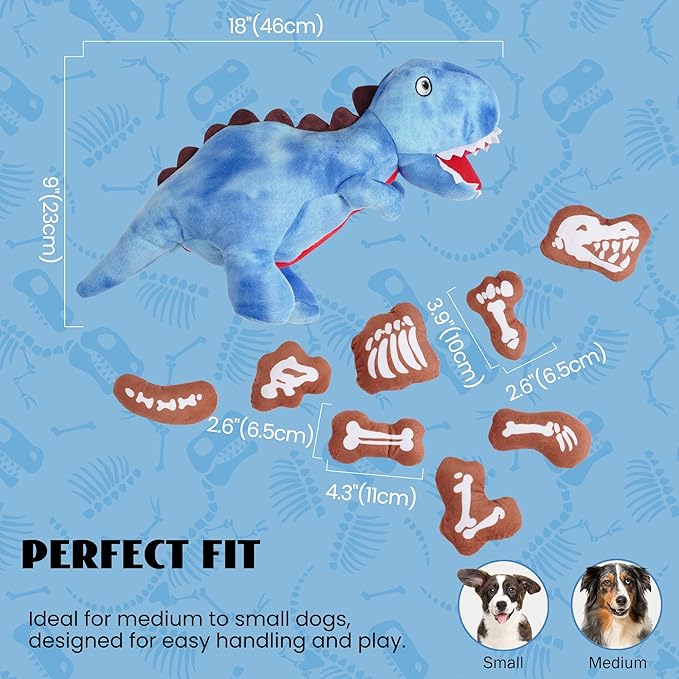 Nocciola Plush Dinosaur Dog Toys: Funny Squeaky Stuffed Dino Chew Toy for Small Medium Breed, Cognitive Enrichment Puzzle Mental Stimulation Training Pet Supplies to Keep Busy, 9 Packs