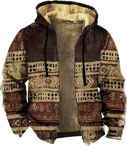 Men's Zip Up Jackets Western Style Ethnic Hoodie Hooded Vintage Long Sleeve Warm Coat Winter Outfits