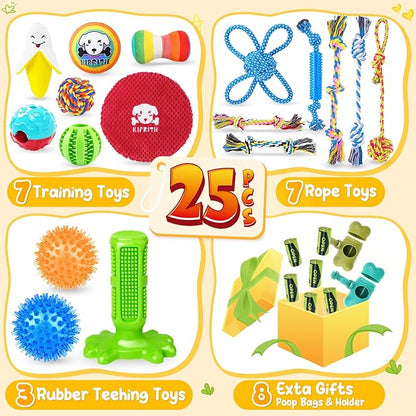 KIPRITII 25 Pack Various Puppy Dog Toys for Teething, Entertainment & Interaction, Puppy Chew Toys Pack with Rope Toy, Treat Balls and Dog Squeaky Toys for Puppies & Small Dogs