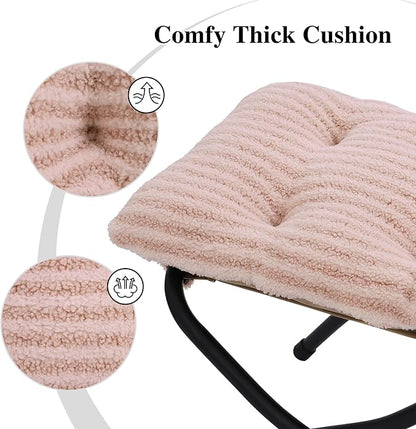 Mordchil HF 15"(H) Folding Ottoman, Foldable Footrest Stool, Portable Small Foot Stool for Couch, Collapsible Foot Rest Ottoman for Sofa, Accent Padded Ottomans for Living Room, Bedroom, Stripe Pink