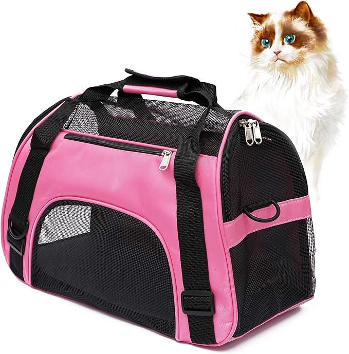Cat Carrier for Small Cats Dogs Soft-Sided Pet Carrier for Cats Puppies Small Pets Airline Approved Lightweight Comfortable Travel Cat Dog Carrier (Small, Pink)