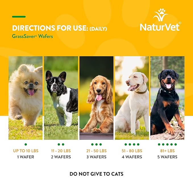 NaturVet – GrassSaver Wafers for Dogs Plus Enzymes – 300 Wafers – Healthy Supplement to Help Rid Your Lawn of Yellow Spots – Synergistic Combination of B-Complex Vitamins & Amino Acids