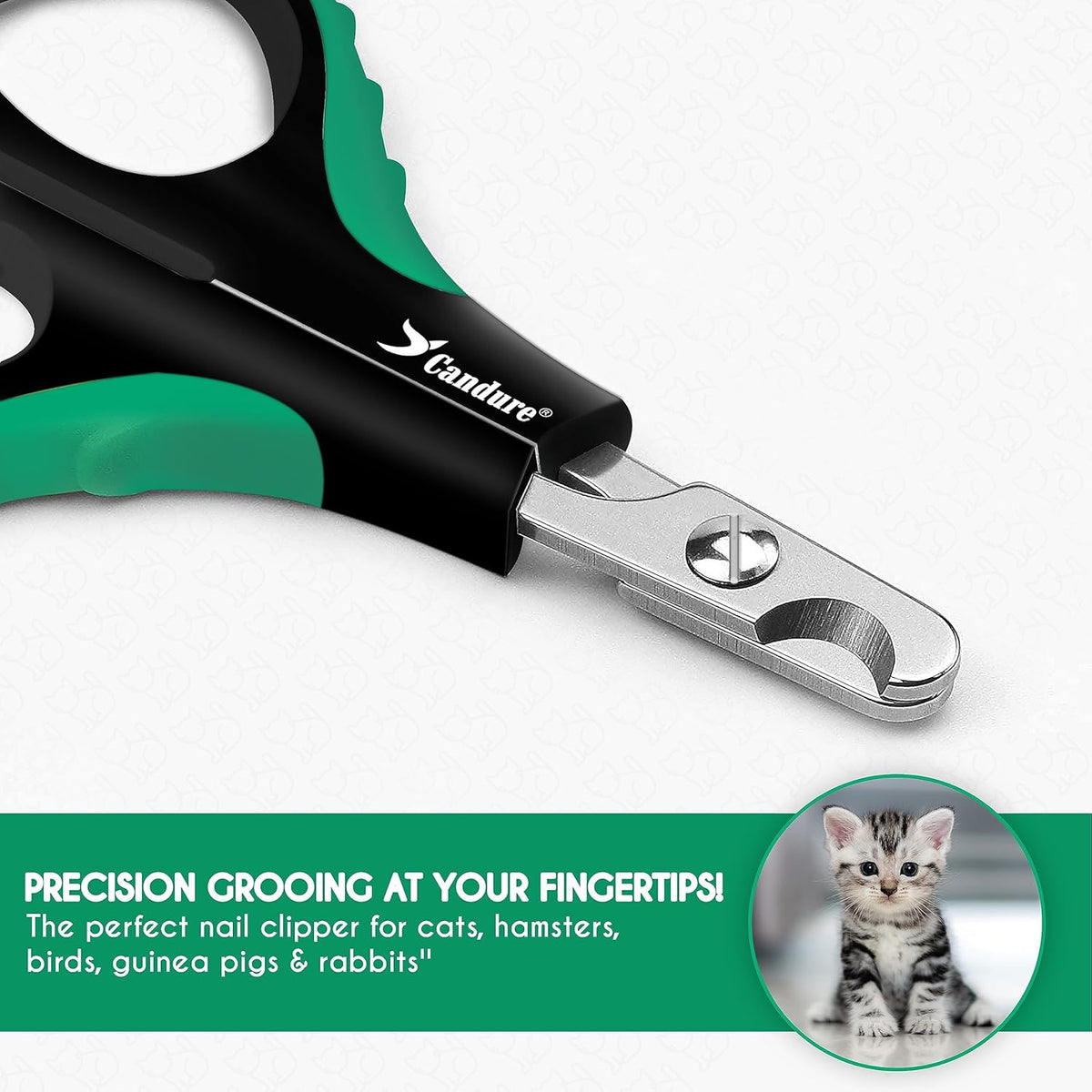 Candure Cat Nail Clippers for Cats, Rabbits, Hamsters, Birds - Stainless Steel Trimmer with Precise Angled Edges for Easy & Safe At-Home Grooming