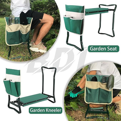BDL Garden Kneeler Seat with Upgraded Thicken Kneeling Pad and 1 Large Tool Pouch, Foldable Stool 330lb Capacity-Protects Your Knees, Clothes from Dirt & Grass Stains