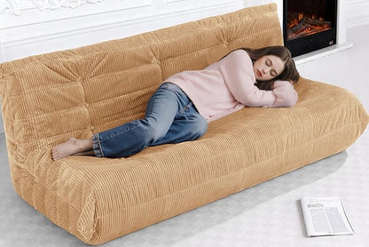 Bean Bag Chair,Giant Beanbag Chairs for Adults,Comfy Large Fireside Chair Lazy Sofa,Corduroy Bean Bag Lounger with Memory Foam Filled,Floor Sofa Couch for Home,Living Room (Khaki, 3-Seater)