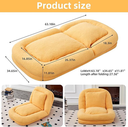Cozy Yellow Folding Sofa Chair – 5 Adjustable Positions for Plush Lounge Comfort While Gaming, Meditating & Relaxing!