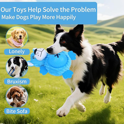 Interactive Dog Toys, Plush Dog Toy with Treat Dispensing Ball, Squeaky Dog Toy with Cute Plastic Paws for Playing,Slow Eat Hiding Food Enrichment Toy for Small & Medium Breeds (Blue)