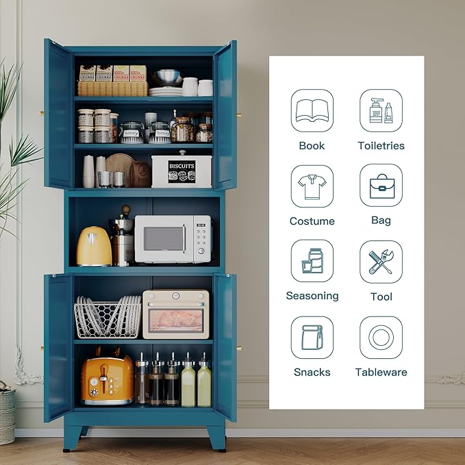 Metal Pantry Storage Cabinet, Microwave Stand