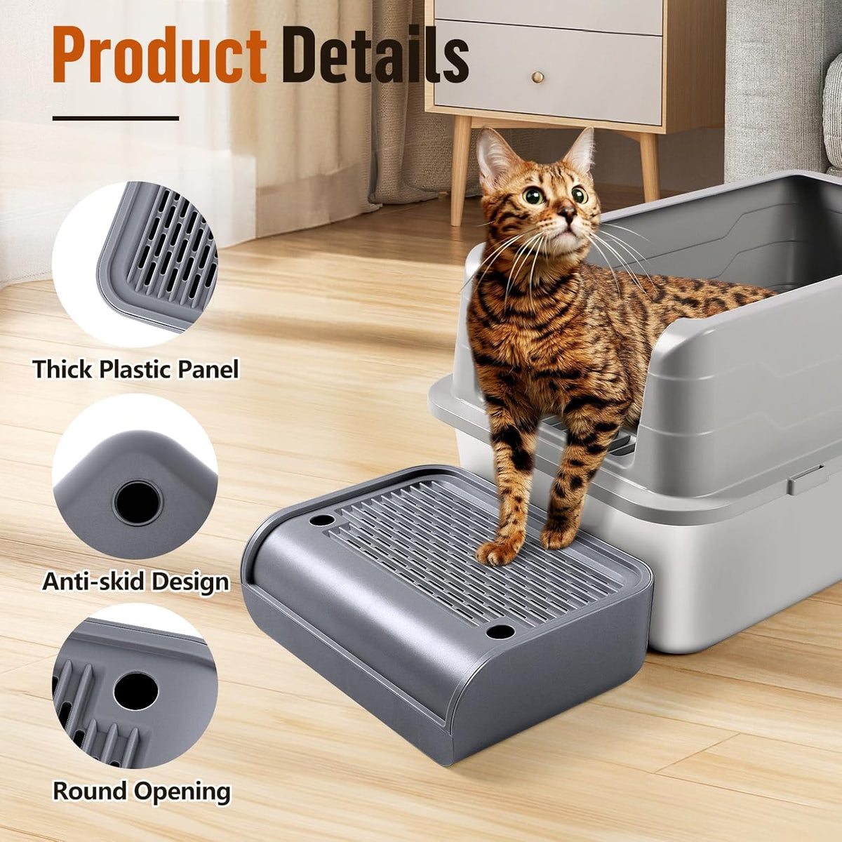 Cat Litter Box Step, Cat Litter Box Ramp Mat with Filter Function for Self-Cleaning Cat Litter Box, Easy to Clean, Cat Pedal Step Stool Ideal for Kitten & Elderly Cats (Dark Grey)