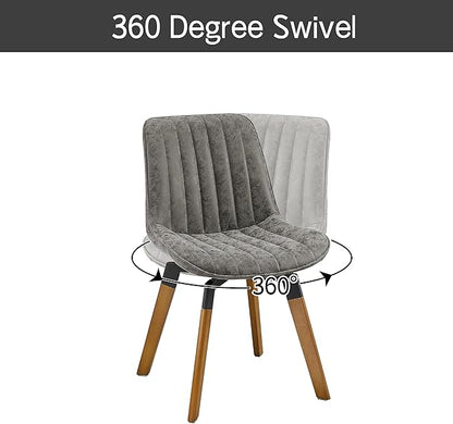 Art Leon Swivel Dining Chairs Set of 2, Mid Century Modern Kitchen Dining Room Chairs, Upholstered Faux Leather Armless Side Chair with Wood Legs for Living Room Bedroom, Gray