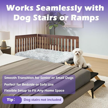 Beside Dog Bed,2 Panels Adjustable Height Dog Bunk Beds,25.6‘’x18.1‘’Metal Dogs Bed Frame with Removable Cushion,Medium (Medium)