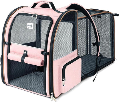 Large Cat Backpack Carrier Expandable Foldable Pet Carrier Backpack for Small Dogs Puppy Medium Cats Fit Up to 18 Lbs for Travel, Hiking,Pink