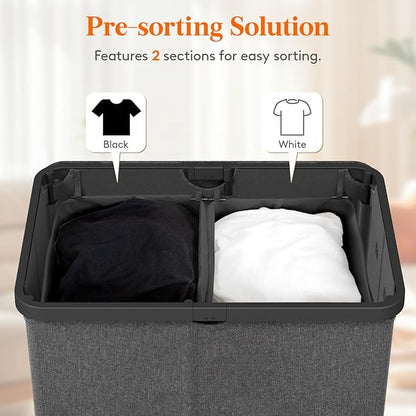 Lifewit 145L Laundry Basket with Lid, Large Laundry Hamper with Plastic Handles and Removable Bag, Foldable Tall Dirty Clothes Hampers for Laundry for Laundry Room, Bedroom, Bathroom, Dorm, Dark Gray