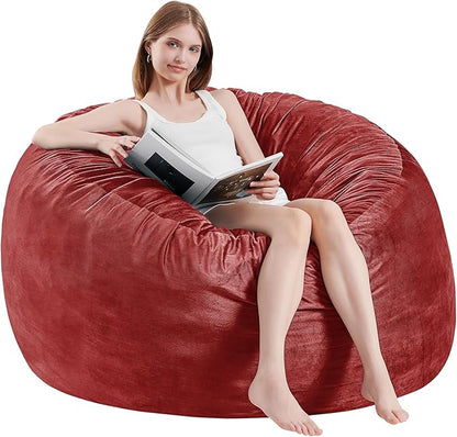 Bean Bag Chairs for Adults - Memory Foam Furniture BeanBag Chair - Kids/Teens Sofa with Soft Micro Fiber Cover - Round Fluffy Couch for Living Room Bedroom College Dorm - 3 ft, Red